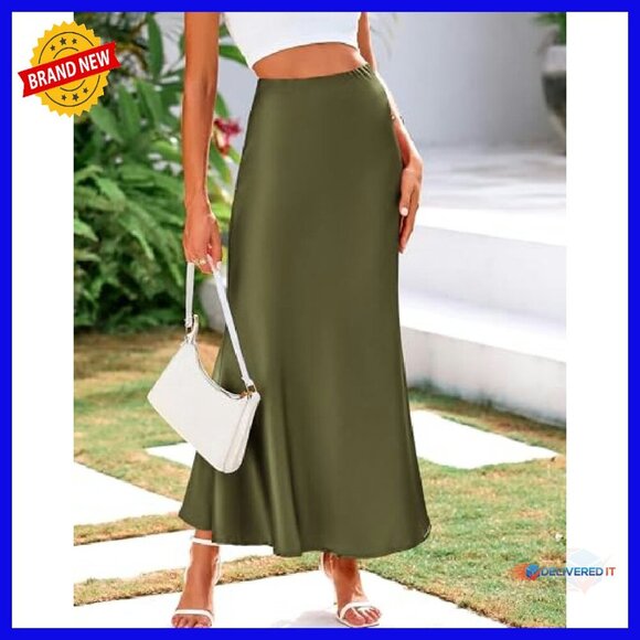 Mermaid Maxi Skirt High Waisted Satin Business Casual Wedding Guest - Picture 7 of 8